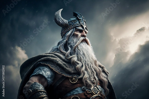 Fototapeta Odin (Wotan) the all-father, the ruler of the Aesir - god of knowledge, wisdom, and of war - German Mythologies - Generative AI