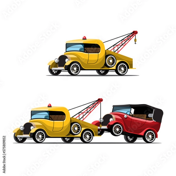 Fototapeta set of towing car trucking  auto transport vector illustration