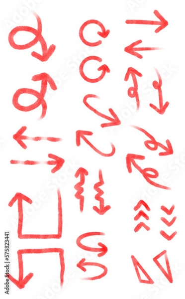 Obraz 絵の具風手書き矢印詰め合わせ（赤