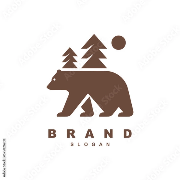 Obraz Silhouette bear with pine tree logo design