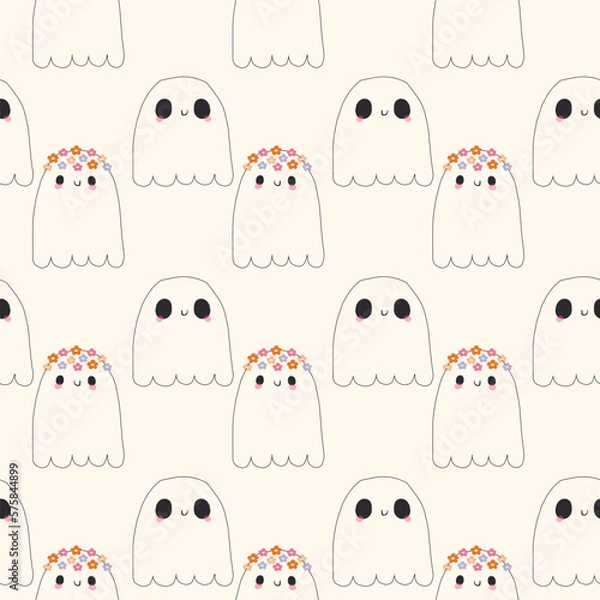 Obraz cute halloween ghost seamless pattern repeat print background. Vector illustration. seamless pattern with ghosts. halloween cute illustration for kids textile,holiday.