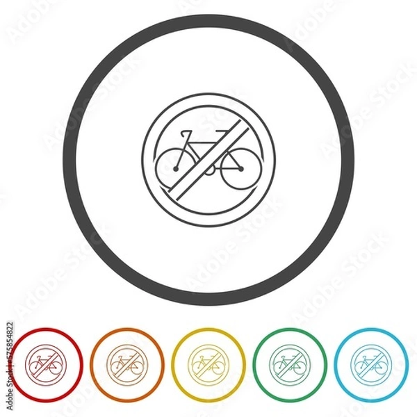 Fototapeta No bicycle road sign icons in color circle buttons