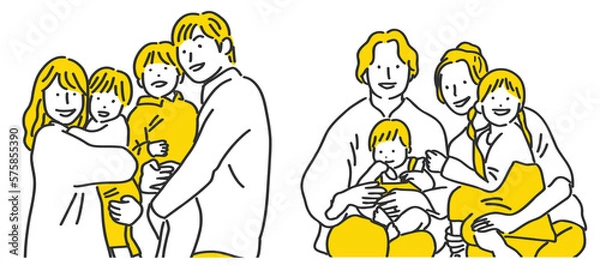 Obraz 子育て中の2組のファミリーのイラストセット