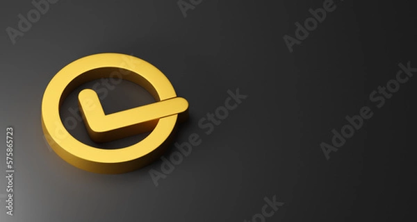 Obraz Gold check mark icon on gray background copy space. 3D rendering