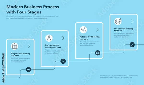 Fototapeta Business process template with four stages - blue version. Easy to use for your website or presentation.