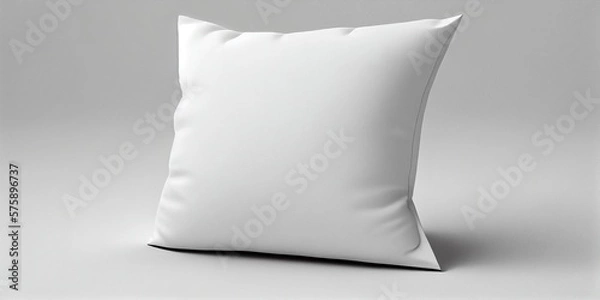 Fototapeta Mockup of a white pillow blank. White Pillow, on a white background. Mockup of pillow, for text, signature, label, brand. For product mockups, package design mockup, blank template. Generative AI