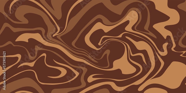 Obraz Abstract brown psychedelic waves print background. 1970s trippy seamless pattern. Marble acrylic swirl pattern. Coffee or chocolate liquid texture.