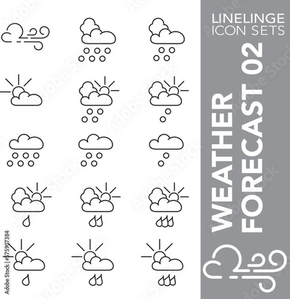 Fototapeta Thin line icon set of weather forecast, climate and meteorology symbols
