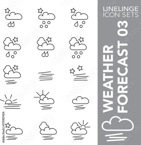 Fototapeta Thin line icon set of weather forecast, climate and meteorology symbols
