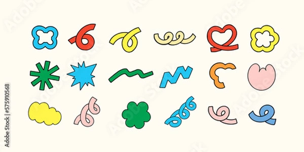 Fototapeta Set of hand-drawn abstract shapes, isolated on a background. Vector illustration.