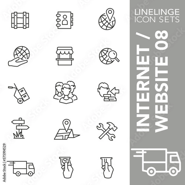Fototapeta Thin line icon set of website content, internet icons and commercial symbols