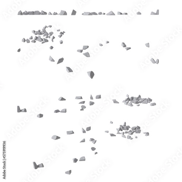 Fototapeta Concrete debris set isolated transparent background 3d rendering
