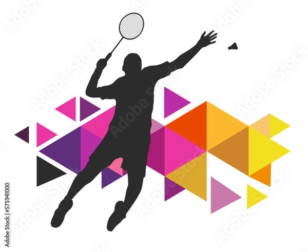 Obraz Badminton design sport graphic with badminton player in action and design elements in vector quality.