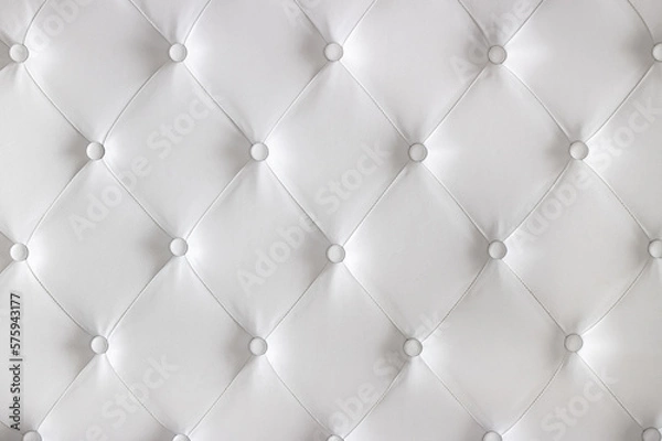 Fototapeta White luxurious diamond pattern leather upholstery with buttons. Background concept. Furniture sofa cover.