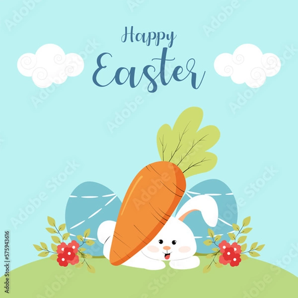 Fototapeta A rabbit with a carrot on its head. illustration for easter day