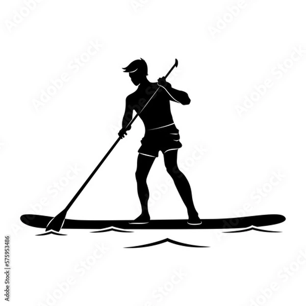 Fototapeta Supboarding vector icon. Man on sup board silhouette black on white
