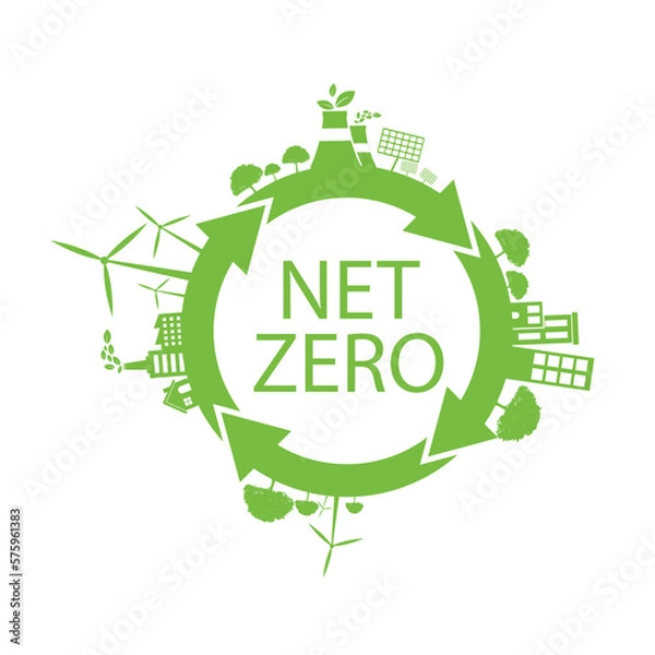 Fototapeta Net zero, CO2 neutral green icon. Eco friendly isolated sign. Vector