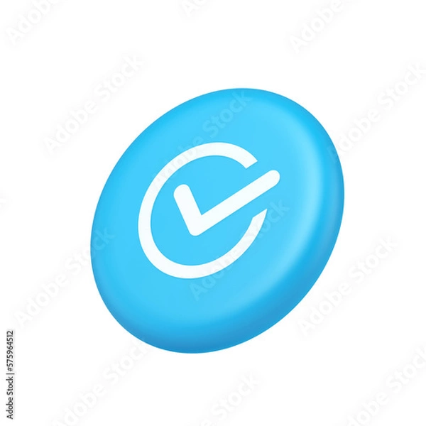 Fototapeta Checkmark in circle done approved button ok acceptance positive vote enter 3d isometric realistic icon
