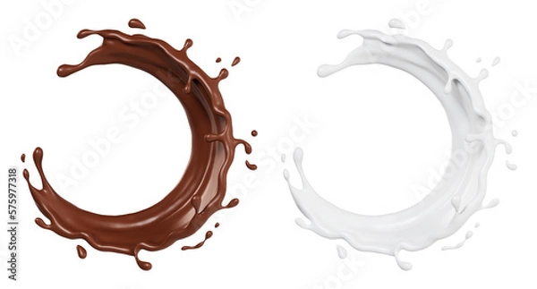 Obraz Chocolate isolated splashes wave. 3D render illustration