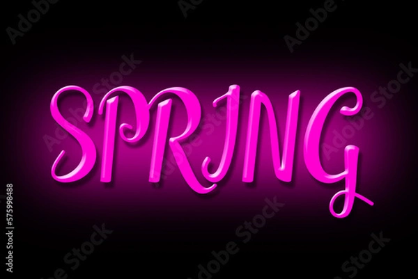 Fototapeta Spring. Pink neon inscription isolated on a black background.Isolated. Seasons.