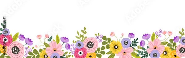 Obraz Summer spring vector vivid floral vector background, card, banner, invitation template with bright floral arrangement, flower frame. Elegant summer floral background isolated on white