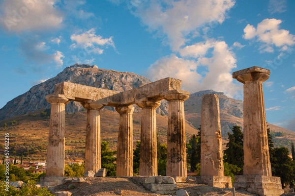 Fototapeta Ruins of Appollo temple with fortress, Corinth, Greece