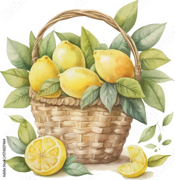 Obraz basket with fruits. basket full of lemons