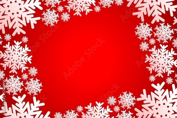 Obraz red christmas frame with white snowflakes