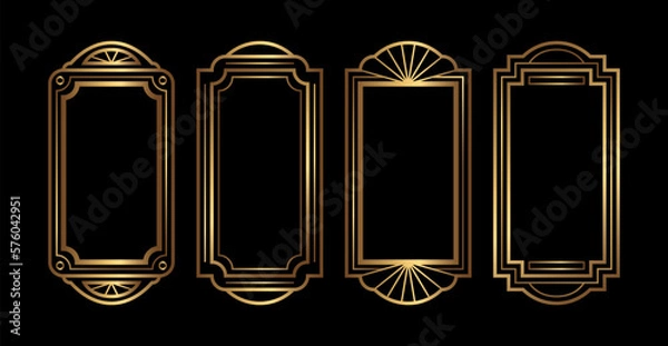 Fototapeta Set of golden vector frames for social media stories. Isolated Art Deco vecrtical templates collection for design