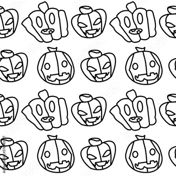 Obraz illustration pattern outline halloween pumpkins, seamless pattern pumpkins monsters