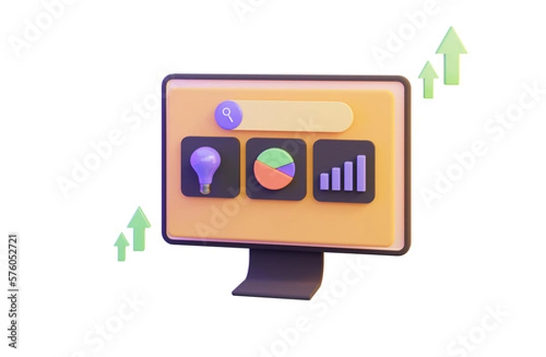 Fototapeta desktop icon with lightbulb pie line chart on transparent background 3d render concept technology
