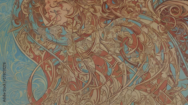 Obraz abstract art nouveau decoration illustration for cards or banner designs, generative ai