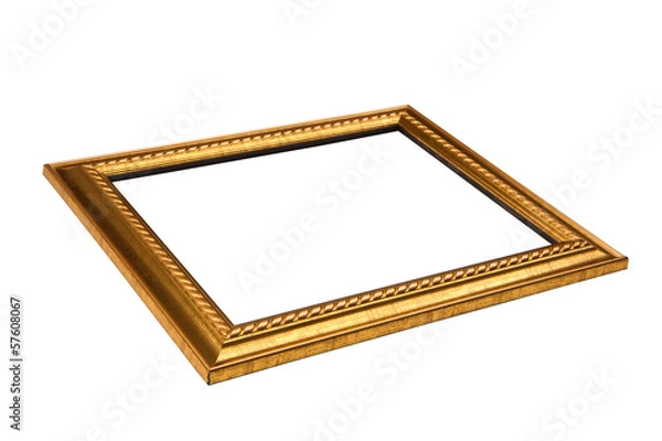 Fototapeta Thin golden frame with blank space.  Low Angle View. Isolated on