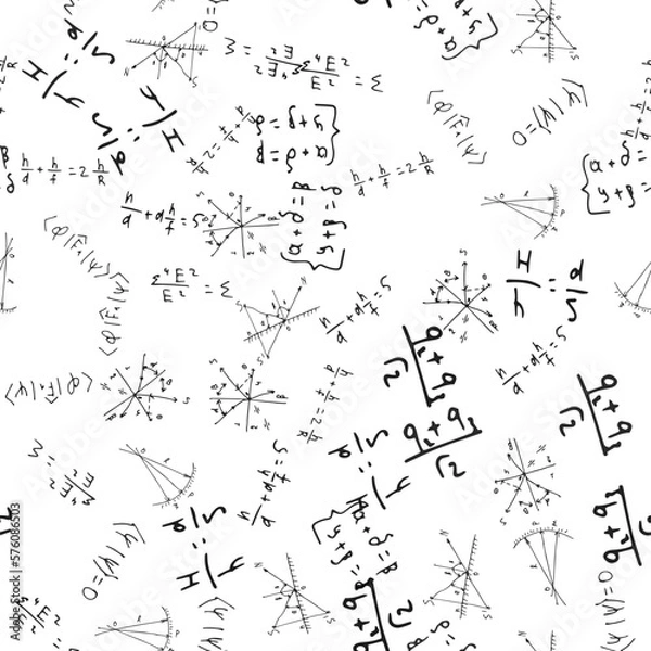 Fototapeta mathematical, physical, chemical formulas and expressions. scientific, educational background. Vector drawn by hand.