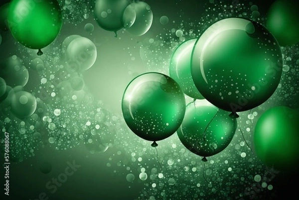 Fototapeta Celebration Party Decorations with Green Color Balloons and Bokeh Background, generative ai