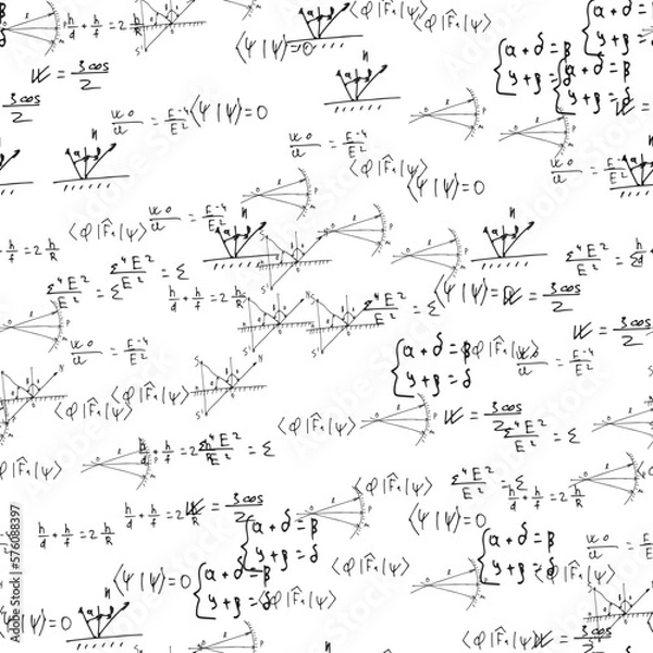 Fototapeta mathematical, physical, chemical formulas and expressions. scientific, educational background. Vector drawn by hand.