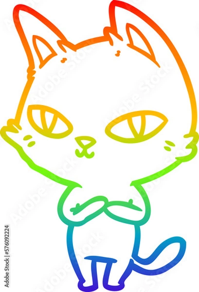 Obraz rainbow gradient line drawing cartoon cat staring