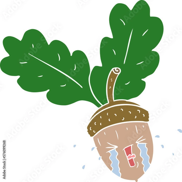 Fototapeta flat color style cartoon crying acorn