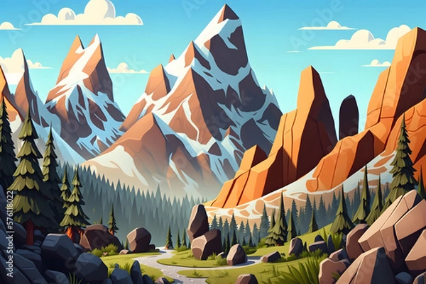 Obraz Cartoon mountains background. Made with Generative AI