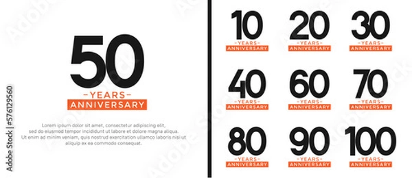 Fototapeta set of anniversary logo style black and orange color on white background for celebration