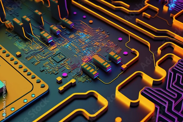 Fototapeta  a 3d pattern of technology circuit board and chipset