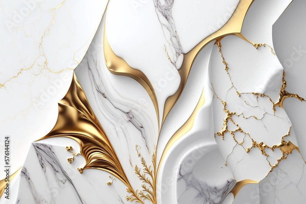 Fototapeta Ai generated white-gold marble background