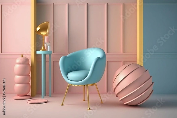 Fototapeta Minimalist Interior Chair Design in Monochromatic Color Scheme, Generative AI