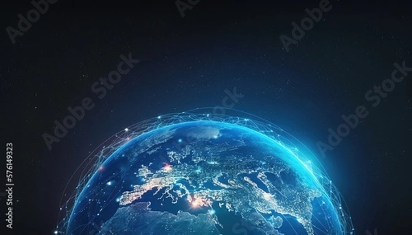 Fototapeta image of the planet Earth in space experimental fiber-optic communications and Internet communications, generative AI