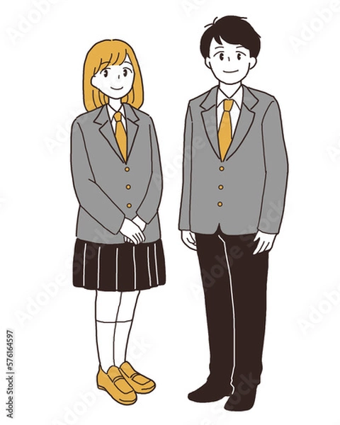 Obraz 高校生の男女の全身イラスト