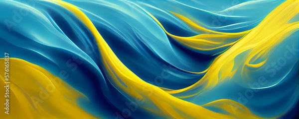 Fototapeta yellow and blue silk texture, dynamic cream silk scarf movement, floating fabric background, elegant silk textiles fly background