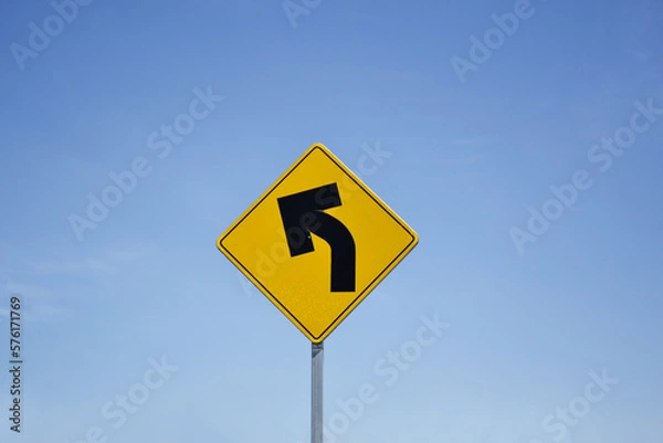 Fototapeta Signage path with arrow to the left, with background sky.