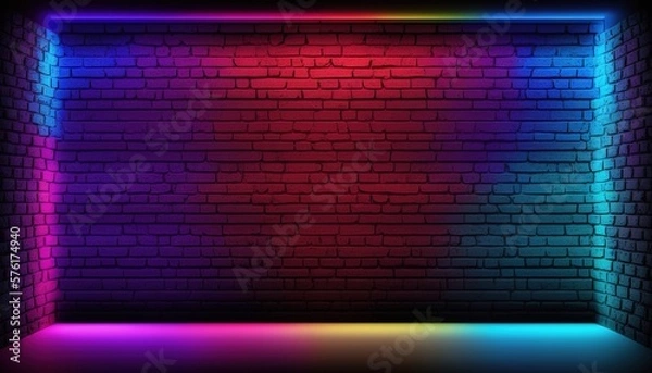 Obraz Neon room: An image of a room or space illuminated by neon lighting, often used to create a futuristic or retro-futuristic atmosphere in design and visual media.Generative AI