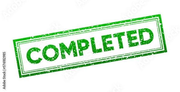 Fototapeta Completed green badge. Label of mission completed isolated on white. Flat badge. Banner with text Completed. Vector illustration.