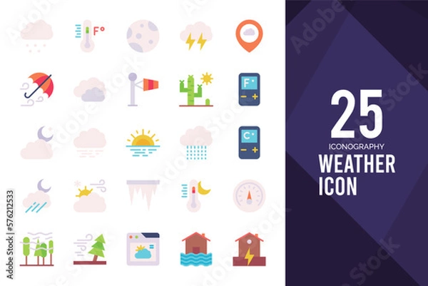 Obraz 25 Weather Flat icon pack. vector illustration.